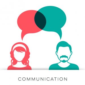 Man and woman icon with communication speech bubbles